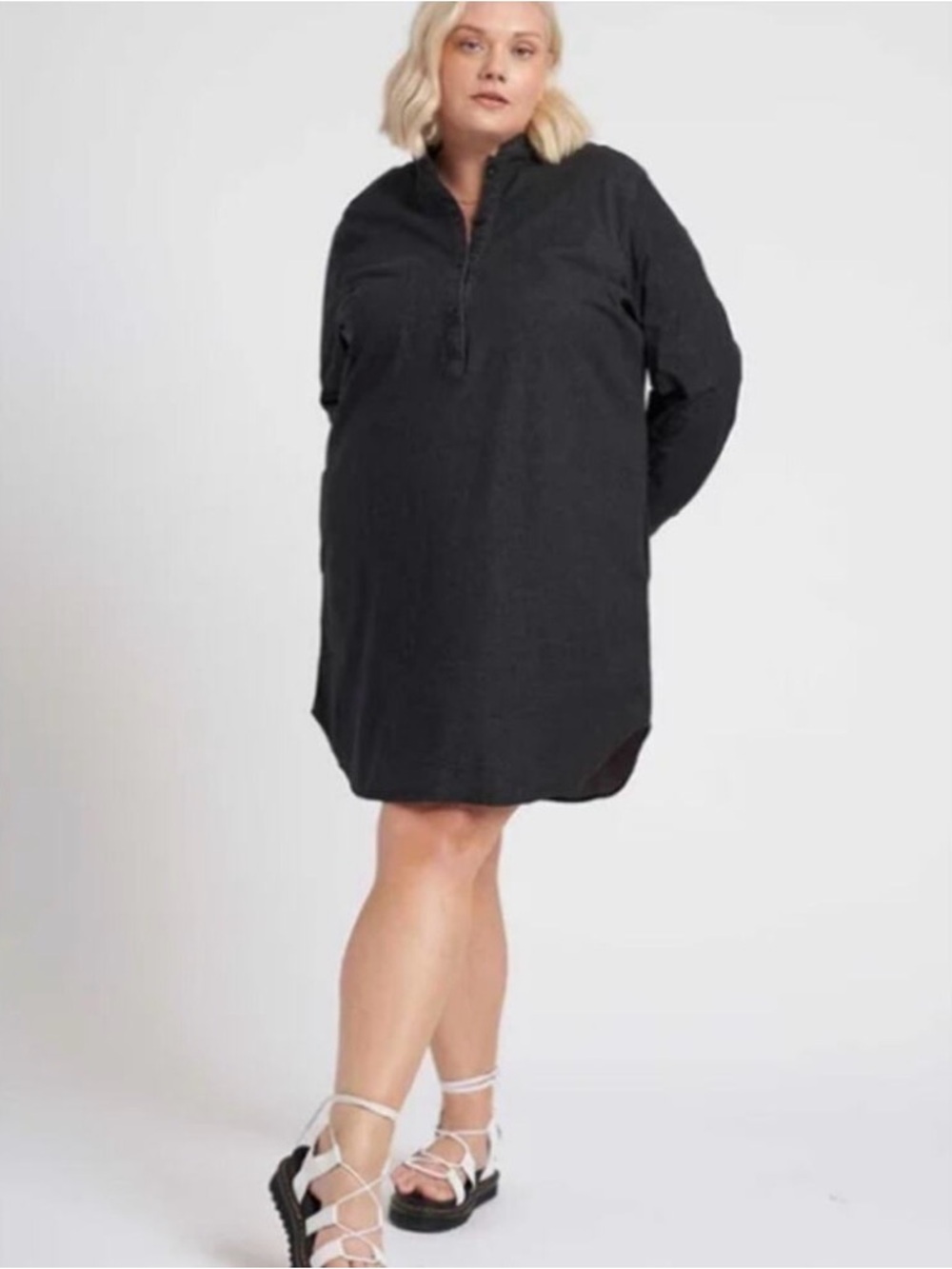 Universal Standard Black Long Sleeve Shirt Dress